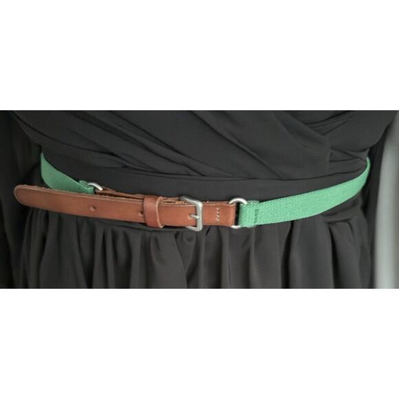 Ann Taylor Loft Green Skinny Stretch Belt w/Brown Leather Tabs, Sz: S, 47-52 - Picture 12 of 12